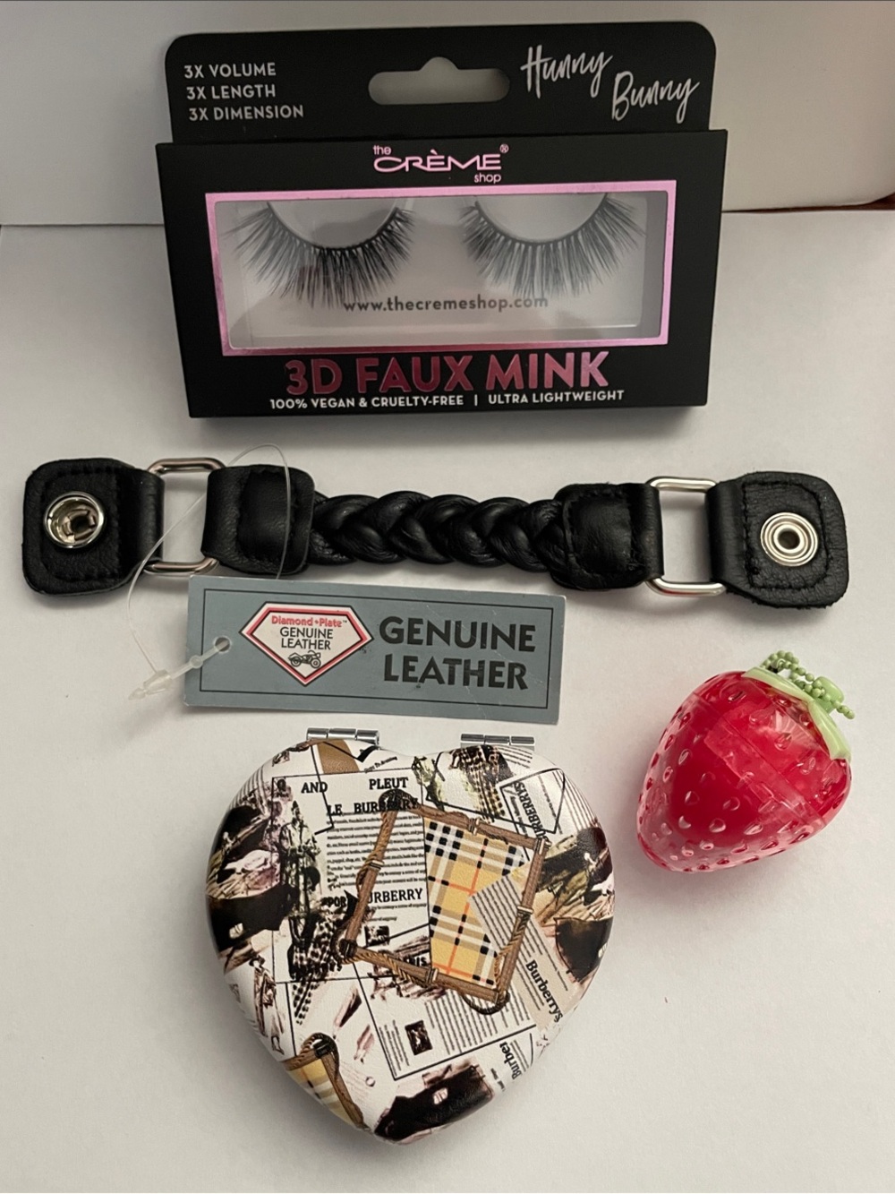 4 piece Bundle Set all NEW - lashes , leather strap, mirror, lip balm